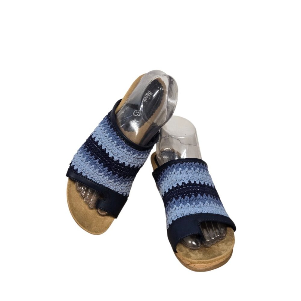 Baretraps Womens Size 8 Blue Woven Faye Wedge Heel Slide Sandals  Boho Casual
